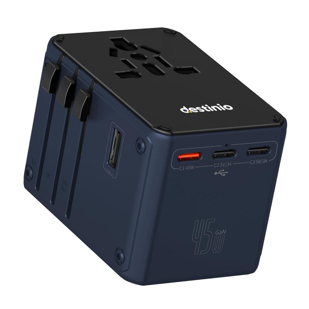 Destinio Universal Travel Adapter - 6-in-1 Fast Charging International Charger 