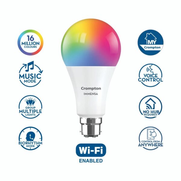 Crompton 9-Watt B22 WiFi Smart LED Bulb - Music Sync-Alexa & Google Assistant - Image 2