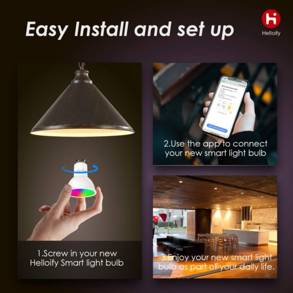 Helloify GU10 Smart WiFi LED Bulbs (2-Pack) - RGBCW Dimmable, No Hub Needed, Works with Alexa & Google Home - Image 5