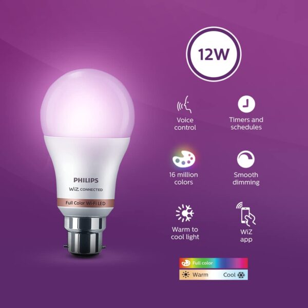PHILIPS WiZ Neo 12W B22 Smart LED Bulb - Music Sync, Alexa & Google Assistant Compatible - Image 2