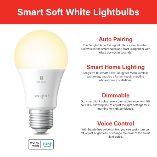 Sengled Smart Bluetooth Mesh LED Bulb - Alexa Compatible, Dimmable Soft White - Image 2