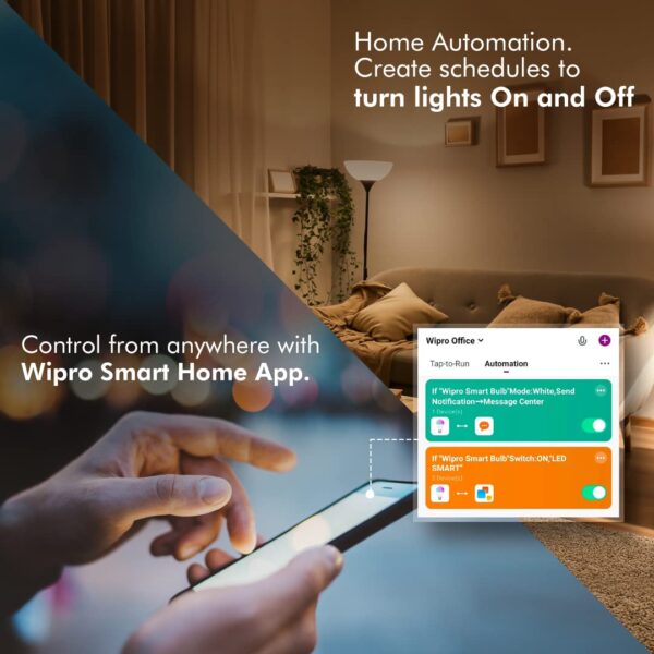 Wipro 9-Watt Smart LED Bulb B22 with Music Sync - Alexa & Google Assistant Compatible - Image 3