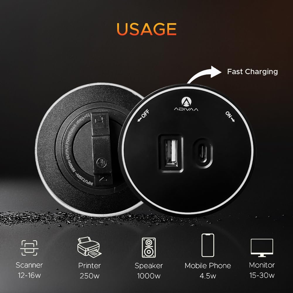 Transform Your Kitchen and Office Power Setup with Adivaa Modular Rotating Power Track Socket 3 Adivaa Power Track Socket with USB & Type-C Ports