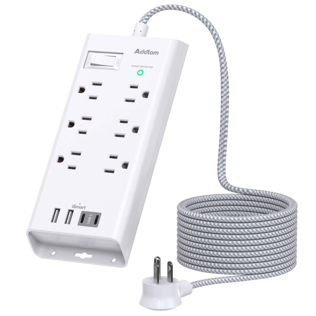 Addtam Flat Plug Power Strip 