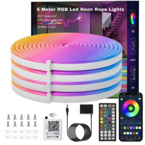 Cool LED Lights for Gaming Room - KSIPZE 5M Smart RGB Neon Rope Light with App Control