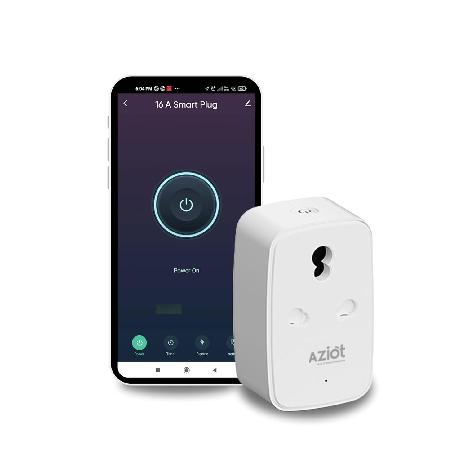 AZIOT 16A smart plug energy monitoring India for AC and Geyser control
