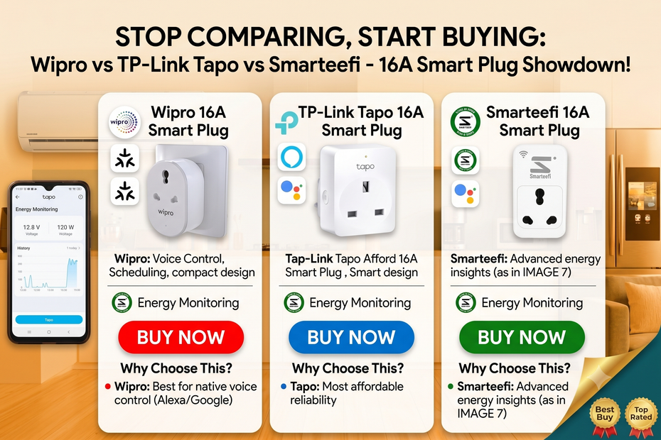 Wipro vs TP-Link Tapo vs Smarteefi — Which 16A Smart Plug Should You Buy in India?